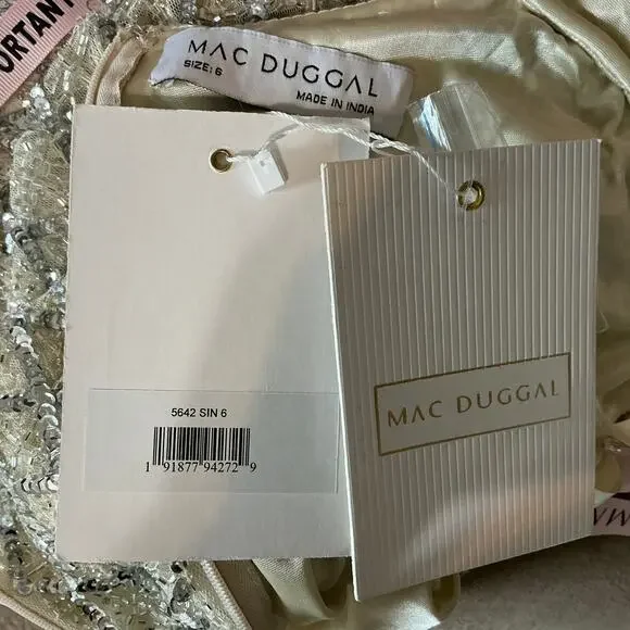 Mac Duggal Crystal Fringed Sequined Column Gown Silver and Gold Size 6 Dress - Picture 11 of 12